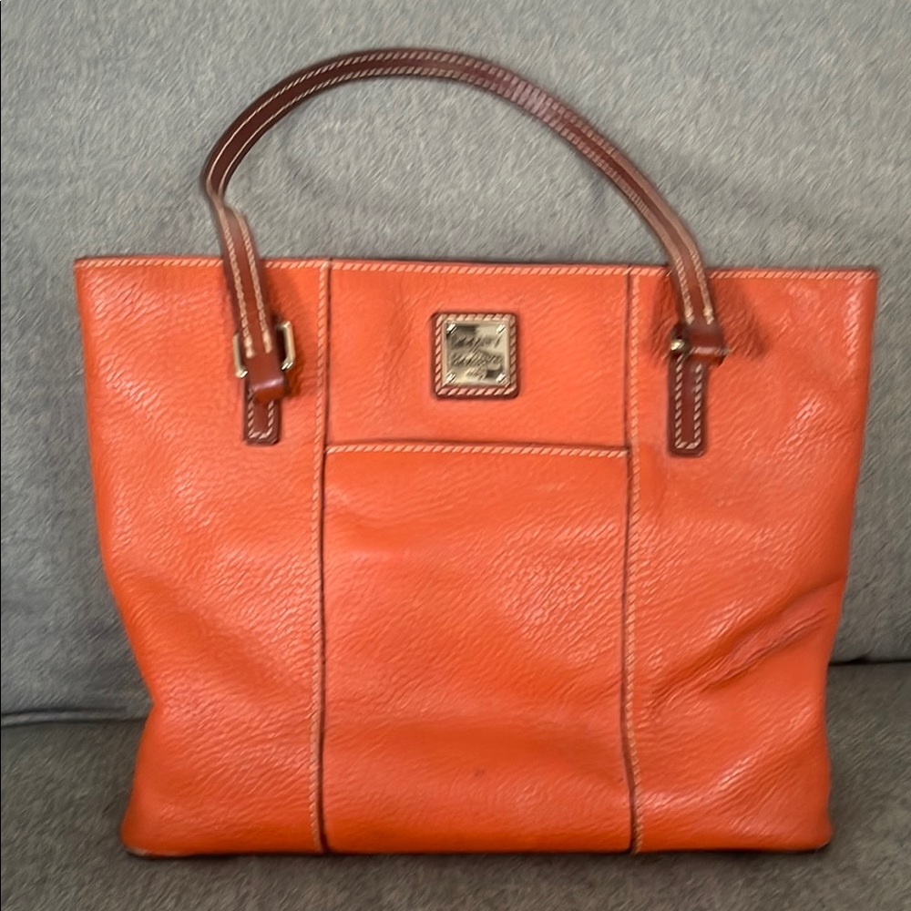 Dooney & Bourke Orange and Brown Leather Pebble Tote